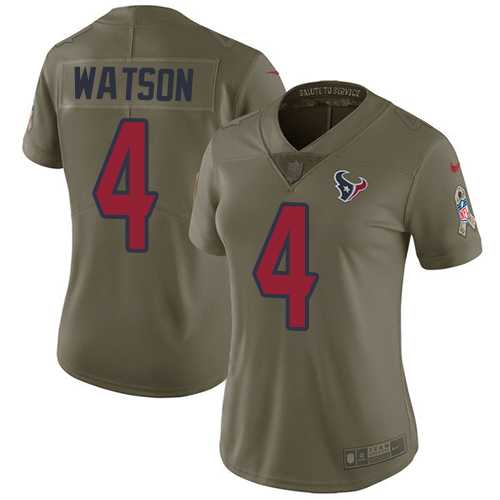 Women's Nike Houston Texans #4 Deshaun Watson Olive Stitched NFL Limited 2017 Salute to Service Jersey