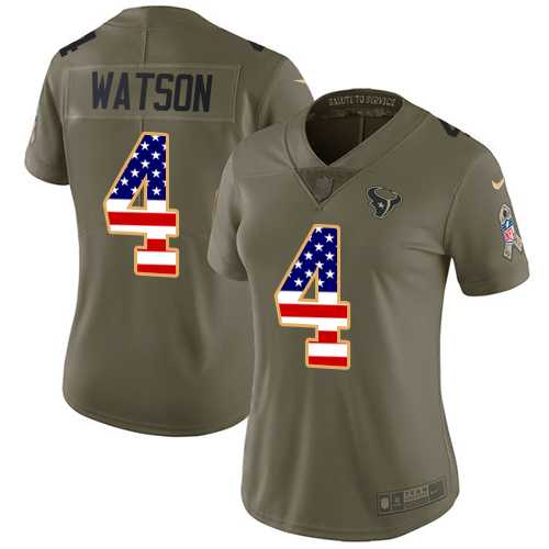 Women's Nike Houston Texans #4 Deshaun Watson Olive USA Flag Stitched NFL Limited 2017 Salute to Service Jersey