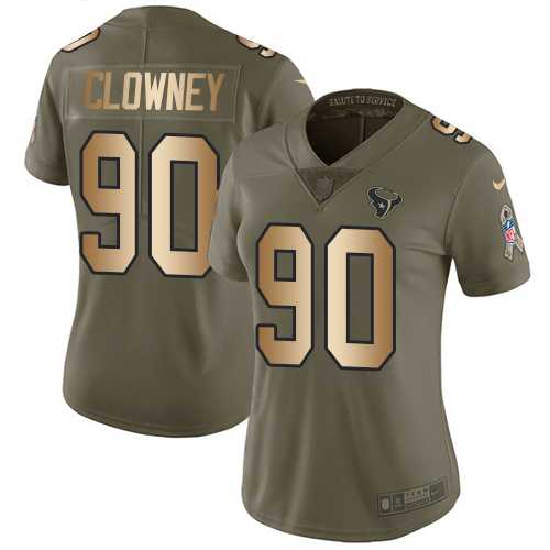 Women's Nike Houston Texans #90 Jadeveon Clowney Olive Gold Stitched NFL Limited 2017 Salute to Service Jersey