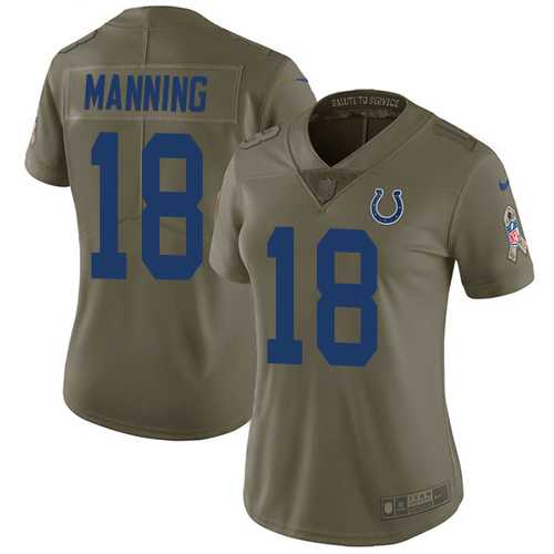 Women's Nike Indianapolis Colts #18 Peyton Manning Olive Stitched NFL Limited 2017 Salute to Service Jersey