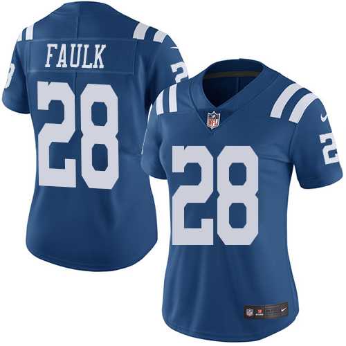 Women's Nike Indianapolis Colts #28 Marshall Faulk Royal Blue Stitched NFL Limited Rush Jersey
