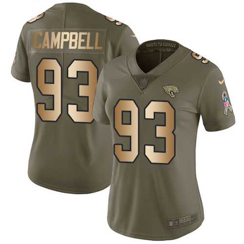 Women's Nike Jacksonville Jaguars #93 Calais Campbell Olive Gold Stitched NFL Limited 2017 Salute to Service Jersey