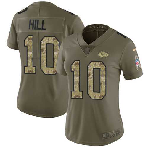 Women's Nike Kansas City Chiefs #10 Tyreek Hill Olive Camo Stitched NFL Limited 2017 Salute to Service Jersey