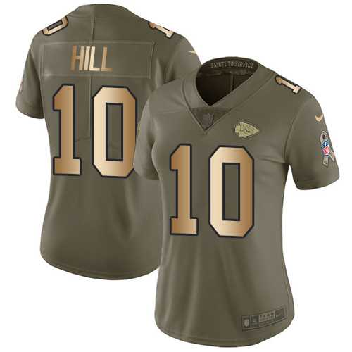 Women's Nike Kansas City Chiefs #10 Tyreek Hill Olive Gold Stitched NFL Limited 2017 Salute to Service Jersey