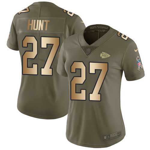 Women's Nike Kansas City Chiefs #27 Kareem Hunt Olive Gold Stitched NFL Limited 2017 Salute to Service Jersey