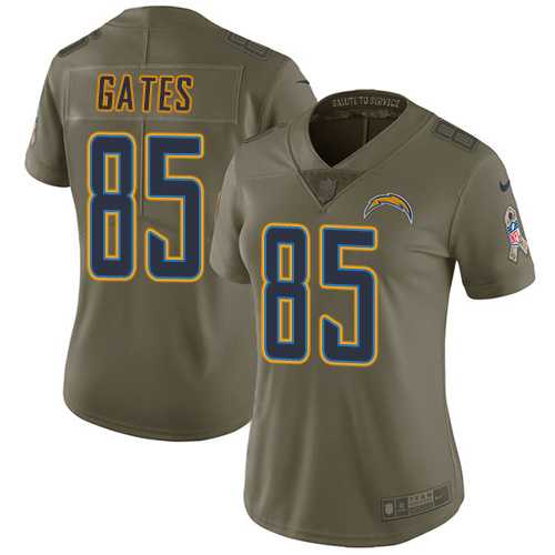 Women's Nike Los Angeles Chargers #85 Antonio Gates Olive Stitched NFL Limited 2017 Salute to Service Jersey