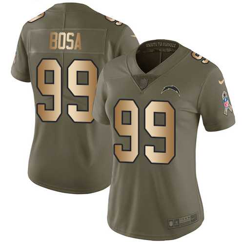 Women's Nike Los Angeles Chargers #99 Joey Bosa Olive Gold Stitched NFL Limited 2017 Salute to Service Jersey