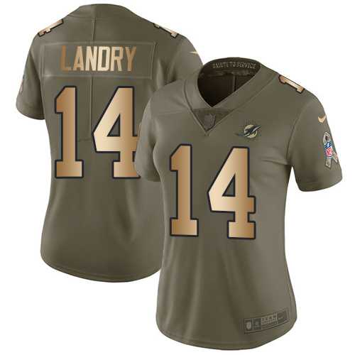 Women's Nike Miami Dolphins #14 Jarvis Landry Olive Gold Stitched NFL Limited 2017 Salute to Service Jersey
