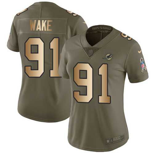 Women's Nike Miami Dolphins #91 Cameron Wake Olive Gold Stitched NFL Limited 2017 Salute to Service Jersey