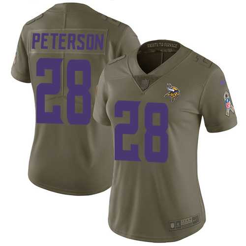 Women's Nike Minnesota Vikings #28 Adrian Peterson Olive Stitched NFL Limited 2017 Salute to Service Jersey