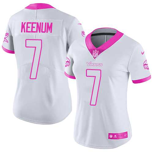 Women's Nike Minnesota Vikings #7 Case Keenum White Pink Stitched NFL Limited Rush Fashion Jersey