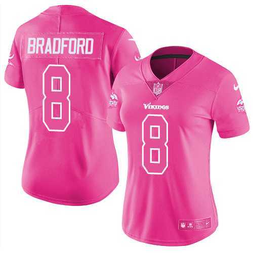 Women's Nike Minnesota Vikings #8 Sam Bradford Pink Stitched NFL Limited Rush Fashion Jersey