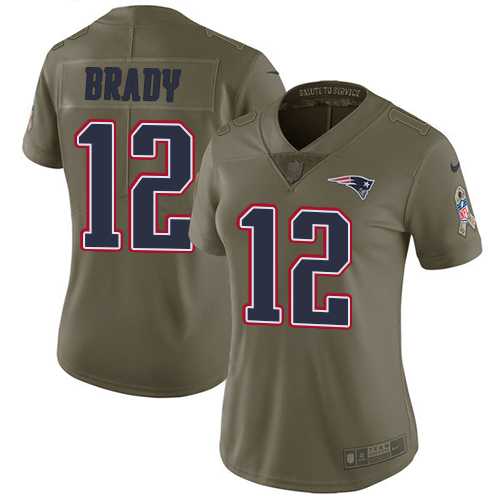 Women's Nike New England Patriots #12 Tom Brady Olive Stitched NFL Limited 2017 Salute to Service Jersey