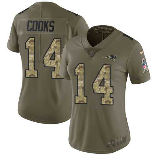 Women's Nike New England Patriots #14 Brandin Cooks Olive Camo Stitched NFL Limited 2017 Salute to Service Jersey