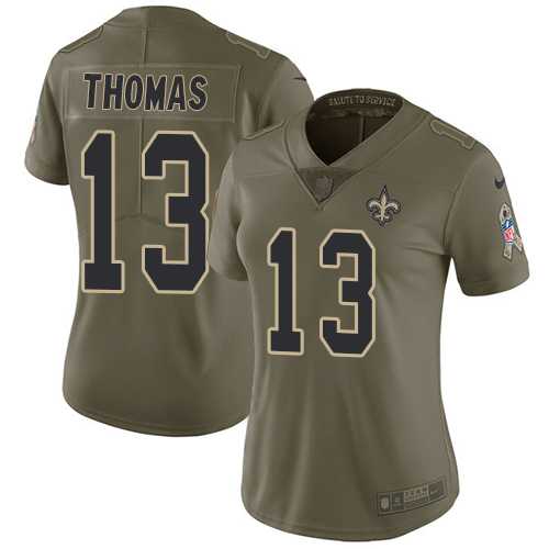 Women's Nike New Orleans Saints #13 Michael Thomas Olive Stitched NFL Limited 2017 Salute to Service Jersey