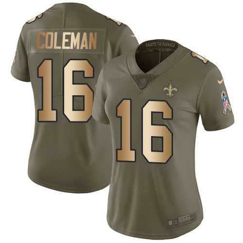 Women's Nike New Orleans Saints #16 Brandon Coleman Olive Gold Stitched NFL Limited 2017 Salute to Service Jersey
