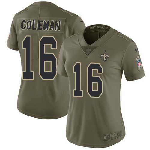 Women's Nike New Orleans Saints #16 Brandon Coleman Olive Stitched NFL Limited 2017 Salute to Service Jersey