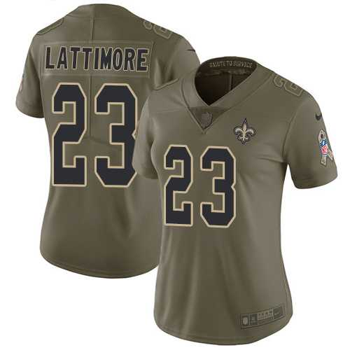 Women's Nike New Orleans Saints #23 Marshon Lattimore Olive Stitched NFL Limited 2017 Salute to Service Jersey
