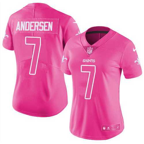 Women's Nike New Orleans Saints #7 Morten Andersen Pink Stitched NFL Limited Rush Fashion Jersey