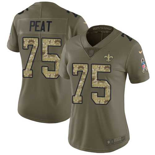 Women's Nike New Orleans Saints #75 Andrus Peat Olive Camo Stitched NFL Limited 2017 Salute to Service Jersey