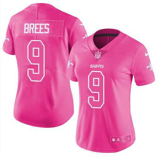 Women's Nike New Orleans Saints #9 Drew Brees Pink Stitched NFL Limited Rush Fashion Jersey