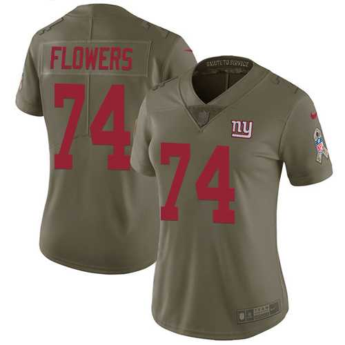 Women's Nike New York Giants #74 Ereck Flowers Olive Stitched NFL Limited 2017 Salute to Service Jersey
