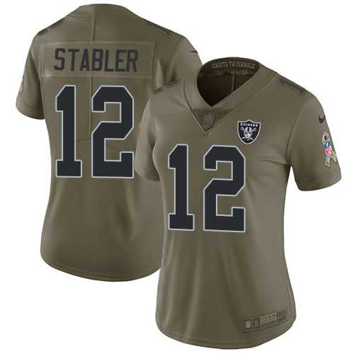 Women's Nike Oakland Raiders #12 Kenny Stabler Olive Stitched NFL Limited 2017 Salute to Service Jersey