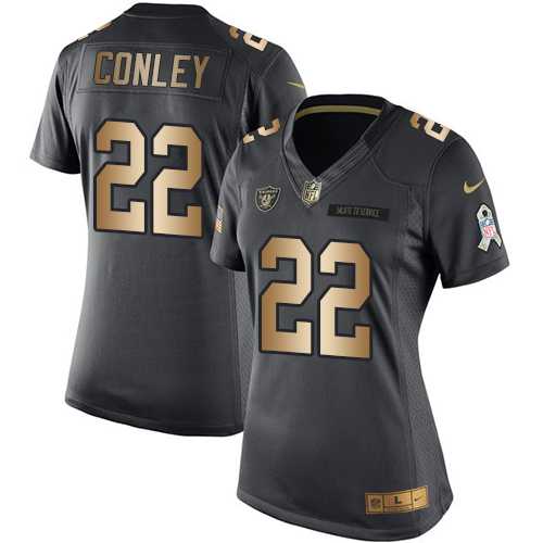 Women's Nike Oakland Raiders #22 Gareon Conley Black Stitched NFL Limited Gold Salute to Service Jersey