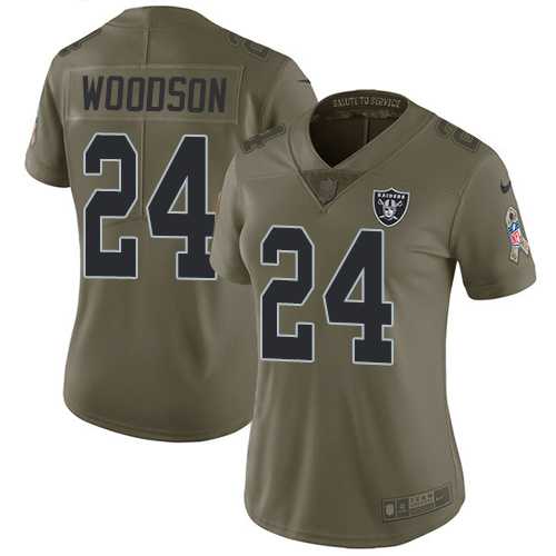 Women's Nike Oakland Raiders #24 Charles Woodson Olive Stitched NFL Limited 2017 Salute to Service Jersey