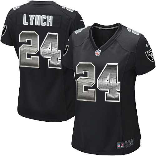 Women's Nike Oakland Raiders #24 Marshawn Lynch Black Team Color Stitched NFL Elite Strobe Jersey