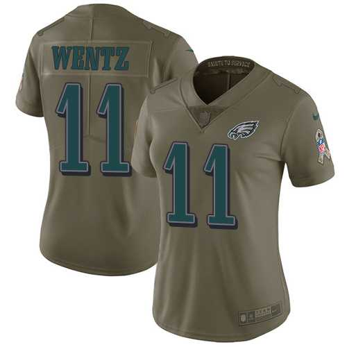 Women's Nike Philadelphia Eagles #11 Carson Wentz Olive Stitched NFL Limited 2017 Salute to Service Jersey