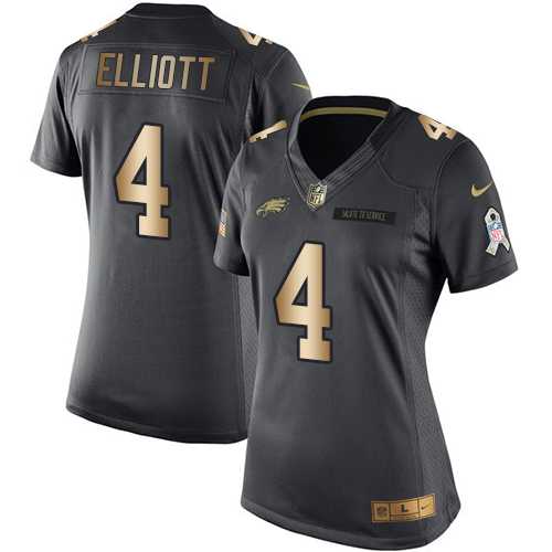 Women's Nike Philadelphia Eagles #4 Jake Elliott Black Stitched NFL Limited Gold Salute to Service Jersey