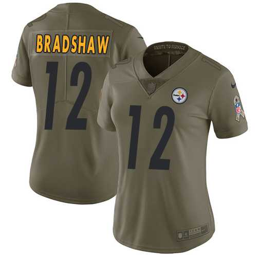 Women's Nike Pittsburgh Steelers #12 Terry Bradshaw Olive Stitched NFL Limited 2017 Salute to Service Jersey