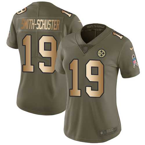 Women's Nike Pittsburgh Steelers #19 JuJu Smith-Schuster Olive Gold Stitched NFL Limited 2017 Salute to Service Jersey
