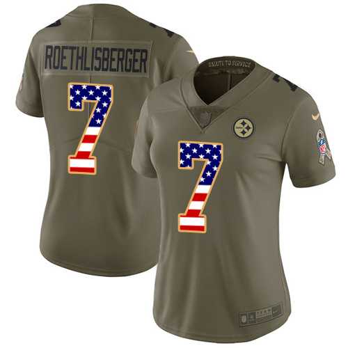 Women's Nike Pittsburgh Steelers #7 Ben Roethlisberger Olive USA Flag Stitched NFL Limited 2017 Salute to Service Jersey