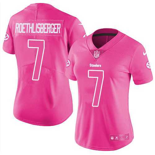 Women's Nike Pittsburgh Steelers #7 Ben Roethlisberger Pink Stitched NFL Limited Rush Fashion Jersey