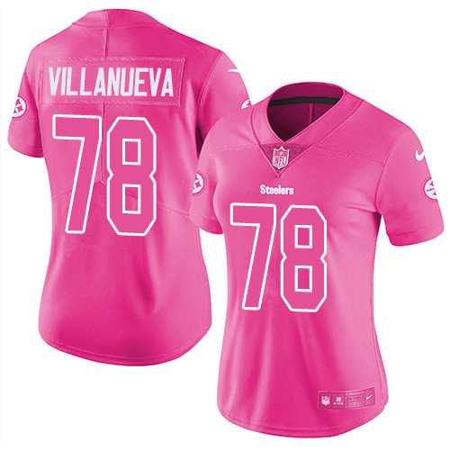 Women's Nike Pittsburgh Steelers #78 Alejandro Villanueva Pink Stitched NFL Limited Rush Fashion Jersey