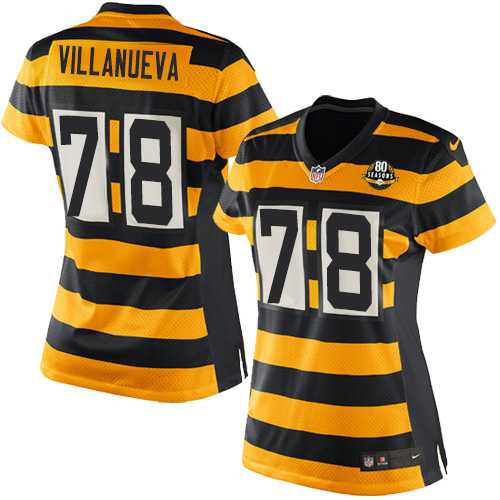 Women's Nike Pittsburgh Steelers #78 Alejandro Villanueva Yellow Black Alternate Stitched NFL Limited Jersey