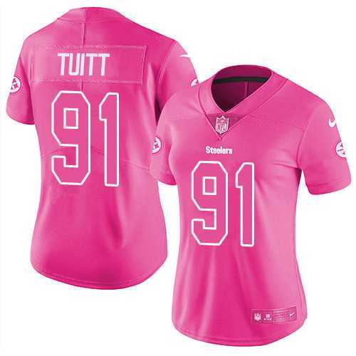Women's Nike Pittsburgh Steelers #91 Stephon Tuitt Pink Stitched NFL Limited Rush Fashion Jersey