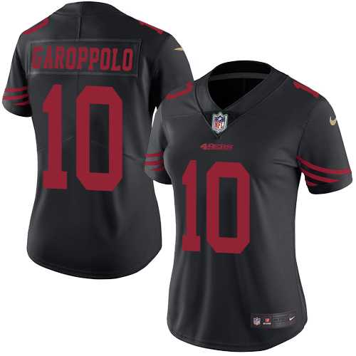 Women's Nike San Francisco 49ers #10 Jimmy Garoppolo Black Stitched NFL Limited Rush Jersey