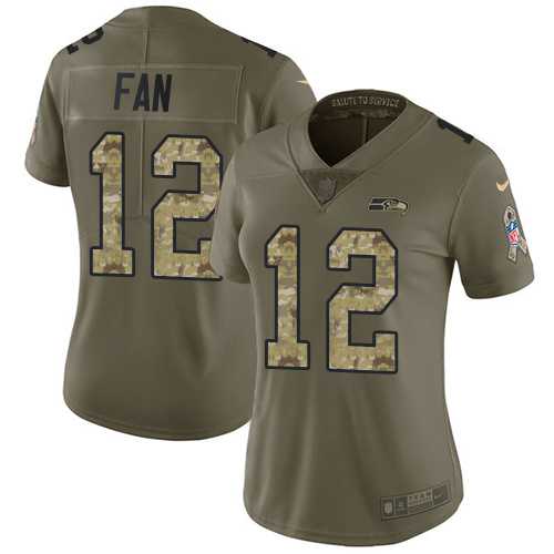 Women's Nike Seattle Seahawks #12 Fan Olive Camo Stitched NFL Limited 2017 Salute to Service Jersey