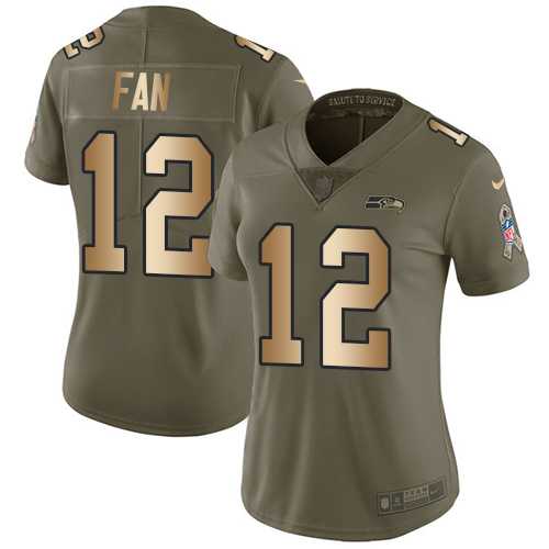 Women's Nike Seattle Seahawks #12 Fan Olive Gold Stitched NFL Limited 2017 Salute to Service Jersey