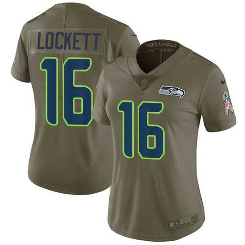 Women's Nike Seattle Seahawks #16 Tyler Lockett Olive Stitched NFL Limited 2017 Salute to Service Jersey