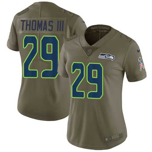 Women's Nike Seattle Seahawks #29 Earl Thomas III Olive Stitched NFL Limited 2017 Salute to Service Jersey