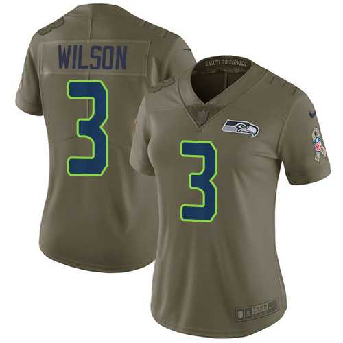 Women's Nike Seattle Seahawks #3 Russell Wilson Olive Stitched NFL Limited 2017 Salute to Service Jersey