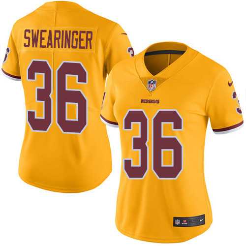 Women's Nike Washington Redskins #36 D.J. Swearinger Gold Stitched NFL Limited Rush Jersey