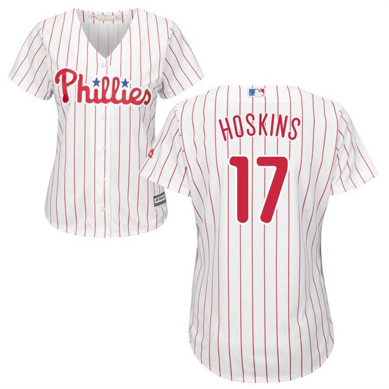 Women's Philadelphia Phillies #17 Rhys Hoskins White(Red Strip) Home Stitched MLB Jersey