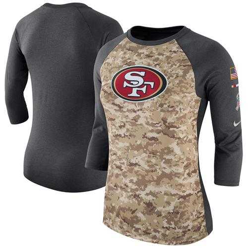 Women's San Francisco 49ers Nike Camo Charcoal Salute to Service Legend Three-Quarter Raglan Sleeve T-Shirt