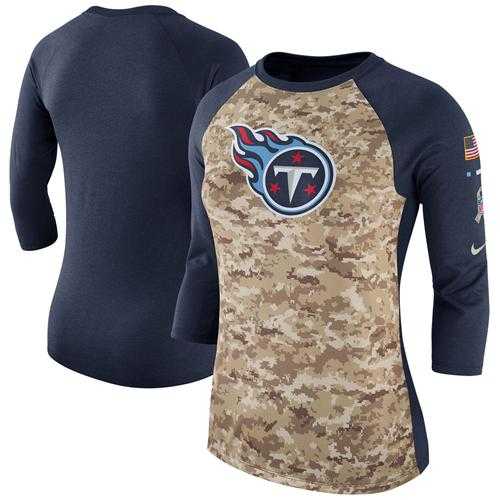 Women's Tennessee Titans Nike Camo Navy Salute to Service Legend Three-Quarter Raglan Sleeve T-Shirt
