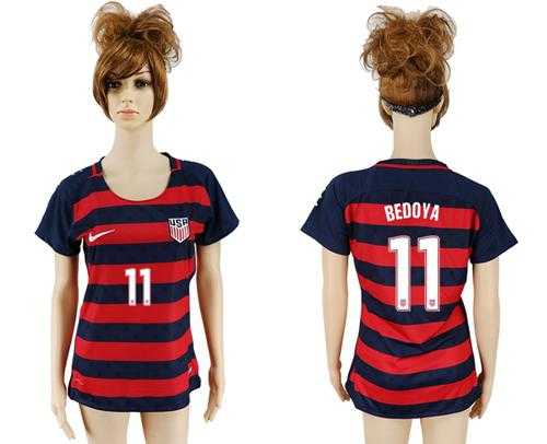Women's USA #11 Bedoya Away Soccer Country Jersey